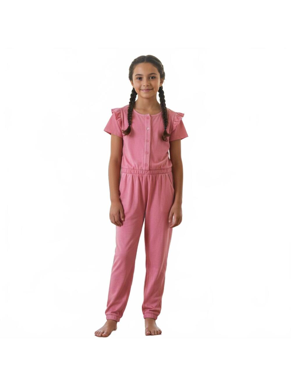 Cat & Jack Girls Pink Ruffle Sleeve Jumpsuit Size L (10/12)